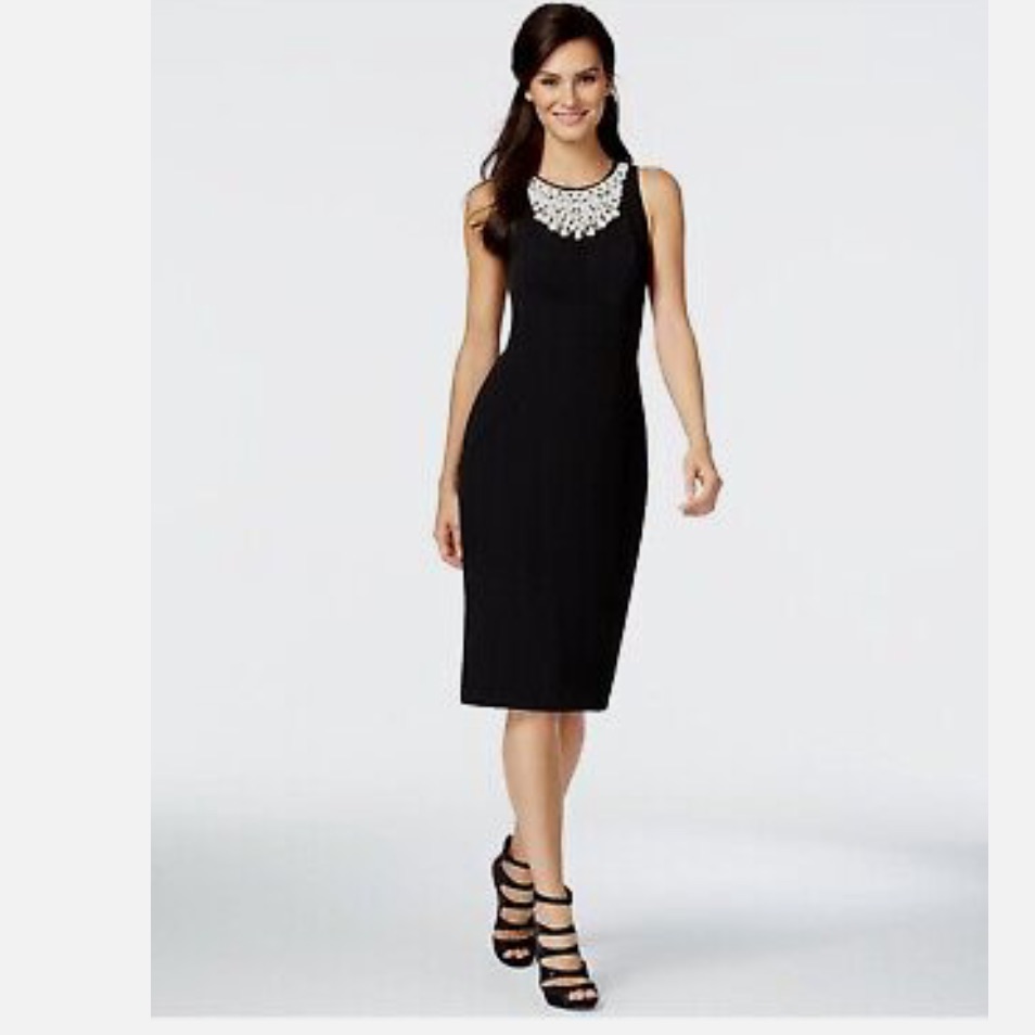 Alfani Black Prima Beaded Embellished Sheath Dress Size 10